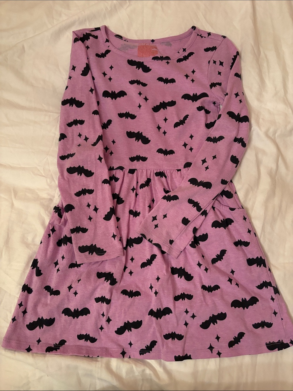 Kids' Lavender Halloween Bat Print Long-Sleeve Dress sz 6/7